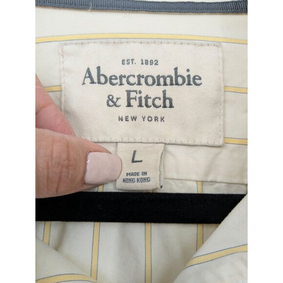 Vintage Abercrombie & Fitch Stripe Shirt Men Size L Preppy Butter Yellow Coastal - Picture 8 of 14
